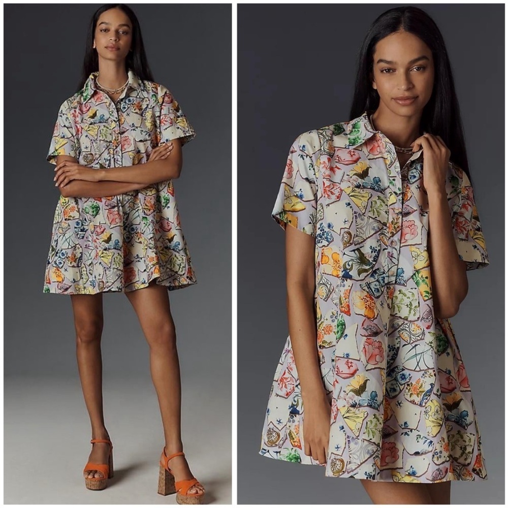 NWT! Anthropologie The Pollie Short-Sleeve Swing Tunic Mini Dress - Size XS 🤎 - Picture 5 of 9